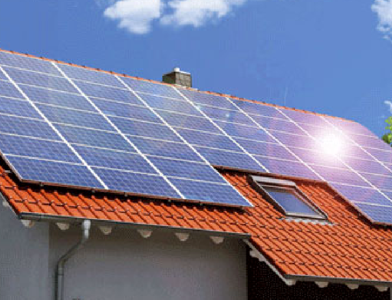 Solar panels on the roof of the house